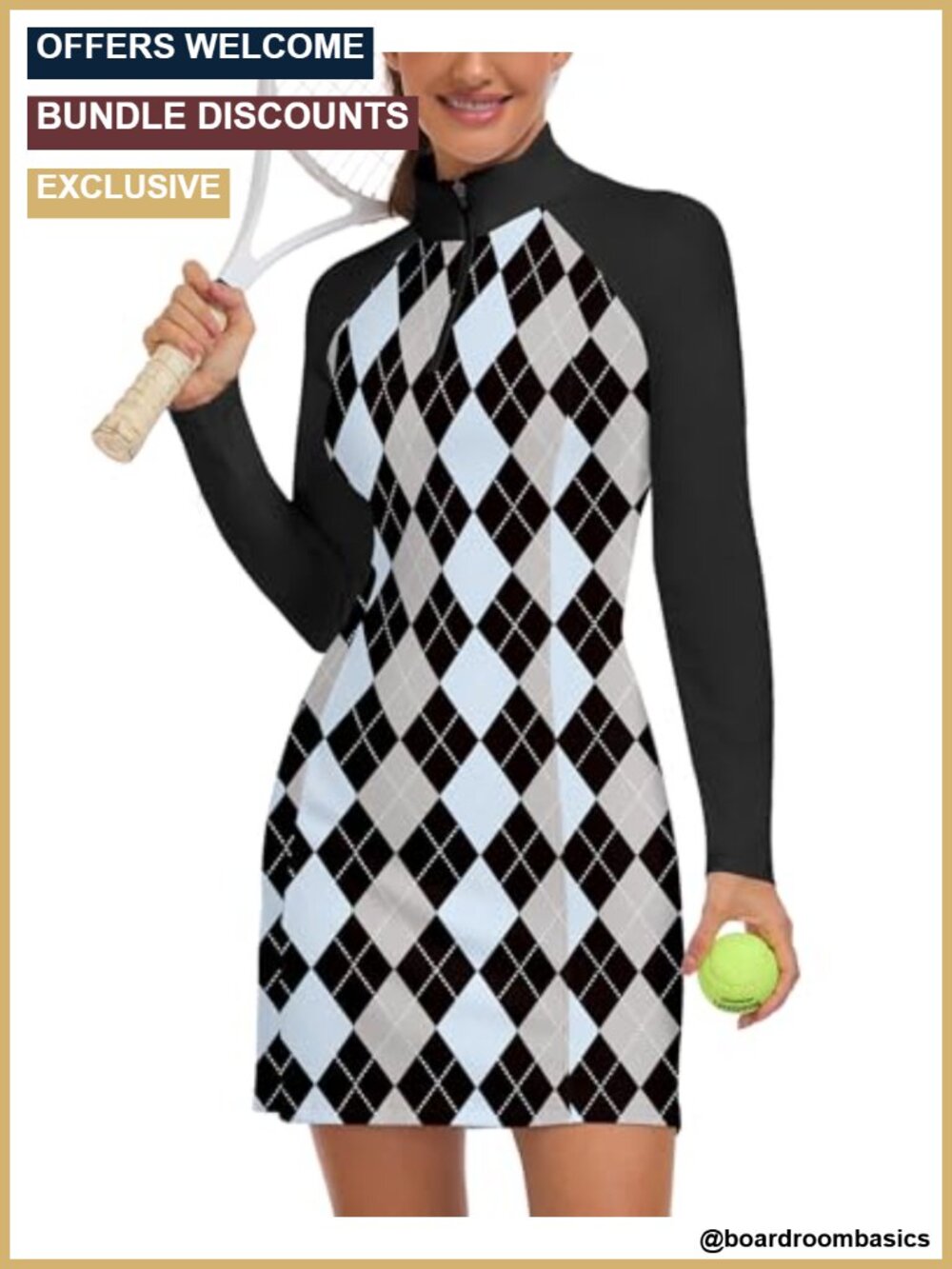 Women's Long Sleeve Tennis Dress with Built-In Shorts Zip Front Golf Athletic
